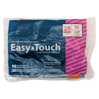 Insulin Syringe 28G 1/2 inch 1ml 10 Pack (Easy Touch/ SOL-M/ BD)