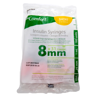 Insulin Syringe Sure Comfort 8mm (5/16") 10 Pack (Low Cost Syringe)